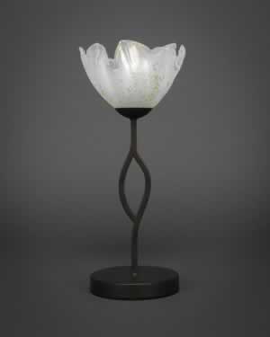 Revo Mini Table Lamp Shown In Dark Granite Finish With 7" Gold Ice Glass