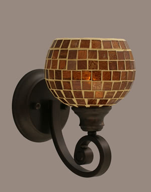 Curl Wall Sconce Shown In Bronze Finish With 6" Mosaic Glass