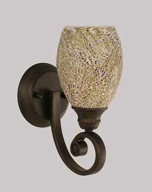 Curl Wall Sconce Shown In Bronze Finish With 5" Natural Fusion Glass
