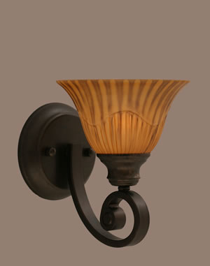 Curl Wall Sconce Shown In Bronze Finish With 7" Tiger Glass