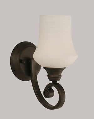 Curl Wall Sconce Shown In Bronze Finish With 5" Zilo White Linen Glass