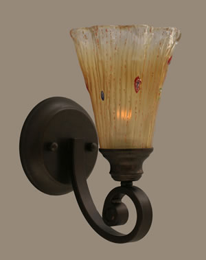 Curl Wall Sconce Shown In Bronze Finish With 5.5" Amber Crystal Glass