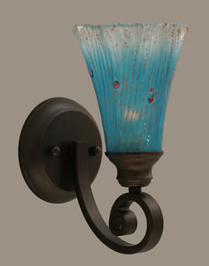 Curl Wall Sconce Shown In Bronze Finish With 5.5" Teal Crystal Glass