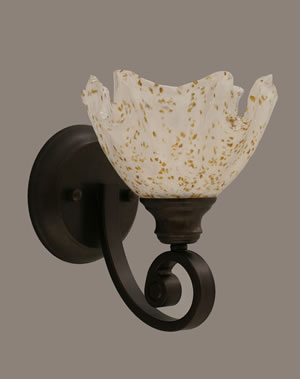 Curl Wall Sconce Shown In Bronze Finish With 7" Gold Ice Glass