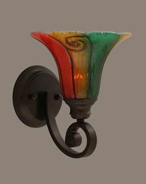 Curl Wall Sconce Shown In Bronze Finish With 8" Mardi Gras Glass