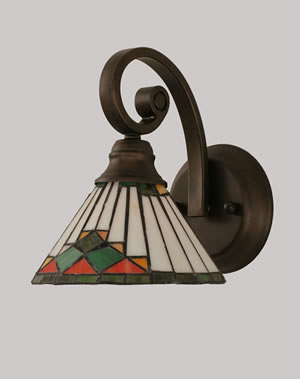 Curl Wall Sconce Shown In Bronze Finish With 7" Green Sunray Tiffany Glass
