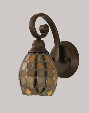 Curl Wall Sconce Shown In Bronze Finish With 5.5" Paradise Tiffany Glass