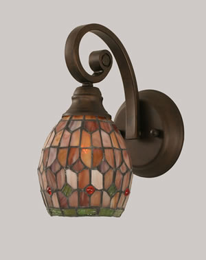 Curl Wall Sconce Shown In Bronze Finish With 5.5" Rosetta Tiffany Glass