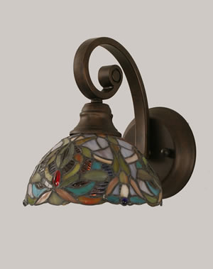 Curl Wall Sconce Shown In Bronze Finish With 7" Kaleidoscope Tiffany Glass
