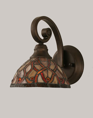 Curl Wall Sconce Shown In Bronze Finish With 7" Persian Nites Tiffany Glass