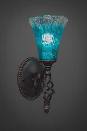 Eleganté Wall Sconce Shown In Dark Granite Finish With 5.5" Teal Crystal Glass