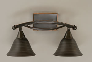 Bow 2 Light Bath Bar Shown In Black Copper Finish With 7" Charcoal Spiral Glass