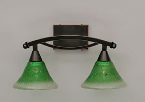 Bow 2 Light Bath Bar Shown In Black Copper Finish With 7" Kiwi Green Crystal Glass