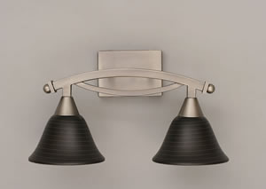 Bow 2 Light Bath Bar Shown In Brushed Nickel Finish With 7" Charcoal Spiral Glass