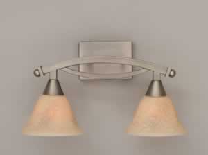 Bow 2 Light Bath Bar Shown In Brushed Nickel Finish With 7" Italian Marble Glass
