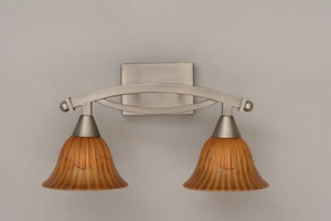 Bow 2 Light Bath Bar Shown In Brushed Nickel Finish With 7" Tiger Glass