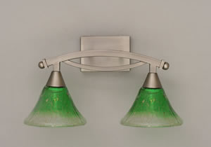 Bow 2 Light Bath Bar Shown In Brushed Nickel Finish With 7" Kiwi Green Crystal Glass
