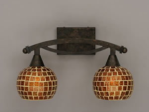 Bow 2 Light Bath Bar Shown In Bronze Finish With 6" Mosaic Glass