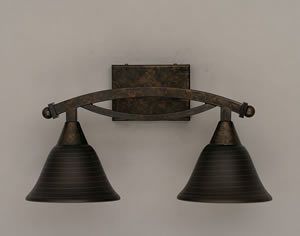 Bow 2 Light Bath Bar Shown In Bronze Finish With 7" Charcoal Spiral Glass