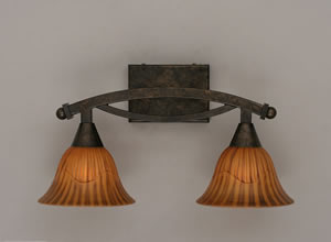 Bow 2 Light Bath Bar Shown In Bronze Finish With 7" Tiger Glass