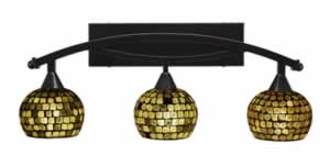 Bow 3 Light Bath Bar Shown In Black Copper Finish with 6" Mosaic Glass