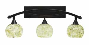 Bow 3 Light Bath Bar Shown In Black Copper Finish with 6" Sea Shell Glass