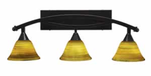 Bow 3 Light Bath Bar Shown In Black Copper Finish with 7" Firré Saturn Glass
