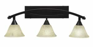 Bow 3 Light Bath Bar Shown In Black Copper Finish with 7" Italian Marble Glass