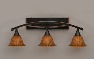 Bow 3 Light Bath Bar Shown In Black Copper Finish With 7" Tiger Glass
