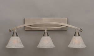 Bow 3 Light Bath Bar Shown In Brushed Nickel Finish With 7" White Marble Glass