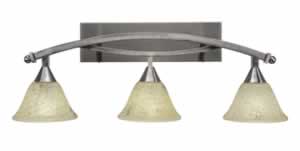 Bow 3 Light Bath Bar Shown In Brushed Nickel Finish with 7" Italian Marble Glass