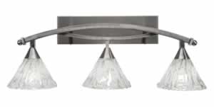 Bow 3 Light Bath Bar Shown In Brushed Nickel Finish with 7" Italian Ice Glass