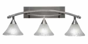 Bow 3 Light Bath Bar Shown In Brushed Nickel Finish with 7" Frosted Crystal Glass