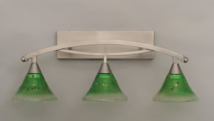 Bow 3 Light Bath Bar Shown In Brushed Nickel Finish with 7" Kiwi Green Crystal Glass