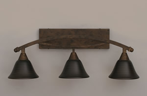 Bow 3 Light Bath Bar Shown In Bronze Finish with 7" Charcoal Spiral Glass