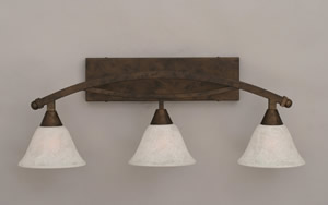 Bow 3 Light Bath Bar Shown In Bronze Finish with 7" White Marble Glass