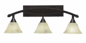 Bow 3 Light Bath Bar Shown In Bronze Finish with 7" Italian Marble Glass