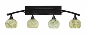 Bow 4 Light Bath Bar Shown In Black Copper Finish with 6" Sea Shell Glass