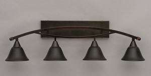 Bow 4 Light Bath Bar Shown In Black Copper Finish with 7" Charcoal Spiral Glass