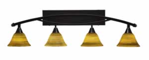 Bow 4 Light Bath Bar Shown In Black Copper Finish with 7" Firré Saturn Glass