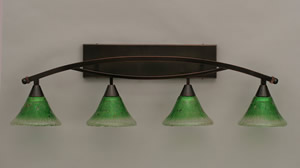 Bow 4 Light Bath Bar Shown In Black Copper Finish with 7" Kiwi Green Crystal Glass