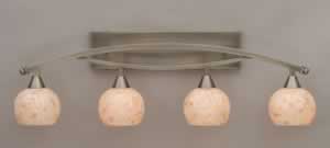 Bow 4 Light Bath Bar Shown In Brushed Nickel Finish with 6" Sea Shell Glass