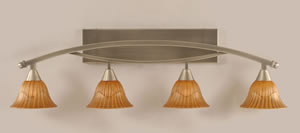 Bow 4 Light Bath Bar Shown In Brushed Nickel Finish with 7" Tiger Glass