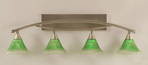 Bow 4 Light Bath Bar Shown In Brushed Nickel Finish with 7" Kiwi Green Crystal Glass