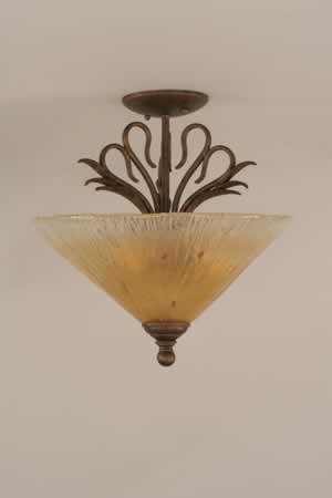 Swan Semi-Flush With 3 Bulbs Shown In Bronze Finish With 16" Amber Crystal Glass