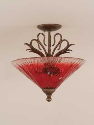 Swan Semi-Flush With 3 Bulbs Shown In Bronze Finish With 16" Raspberry Crystal Glass