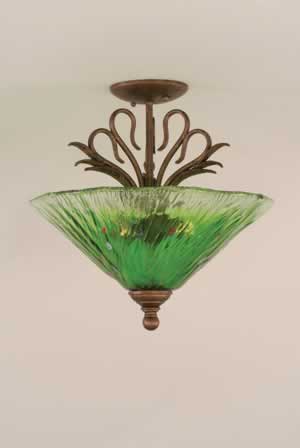 Swan Semi-Flush With 3 Bulbs Shown In Bronze Finish With 16" Kiwi Green Crystal Glass