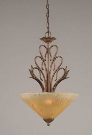 Swan Pendant With 3 Bulbs Shown In Bronze Finish With 16" Amber Crystal Glass