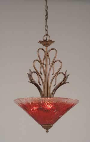 Swan Pendant With 3 Bulbs Shown In Bronze Finish With 16" Raspberry Crystal Glass