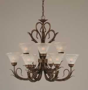 Swan 9 Light Chandelier Shown In Bronze Finish With 7" Frosted Crystal Glass